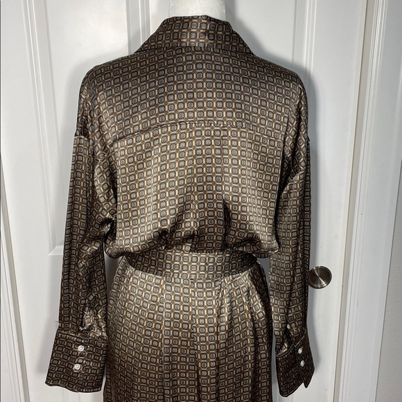 Banana Republic Muse Silk Maxi Shirt Dress Sz Small Geometric Print Long Sleeve - Picture 12 of 16